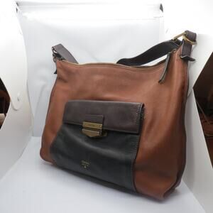 Fossil Colorblock Hobo Bag Brown Black Leather Gold Hardware Vintage Americana